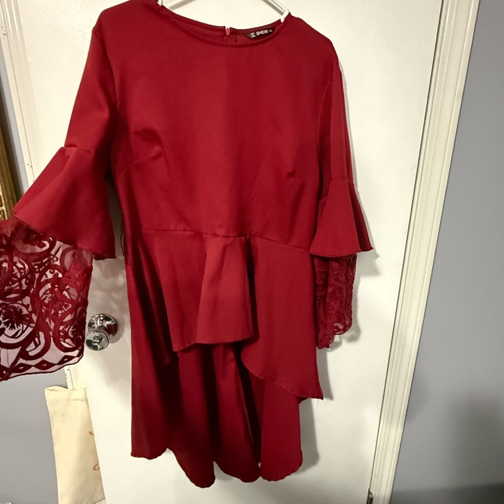 SHEIN Red Blouse with Lace Sleeves